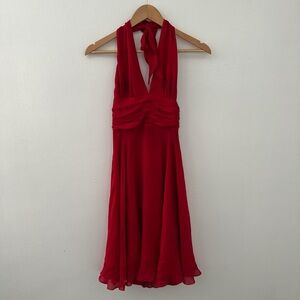 Vintage red halter 100% silk Dress made in USA sz 2